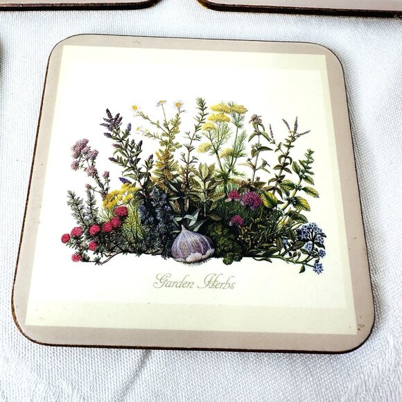 Pimpernel De Luxe Garden Herbs Coasters Set of 5 Garlic Rosemary Thyme Cork 4” - Picture 4 of 10